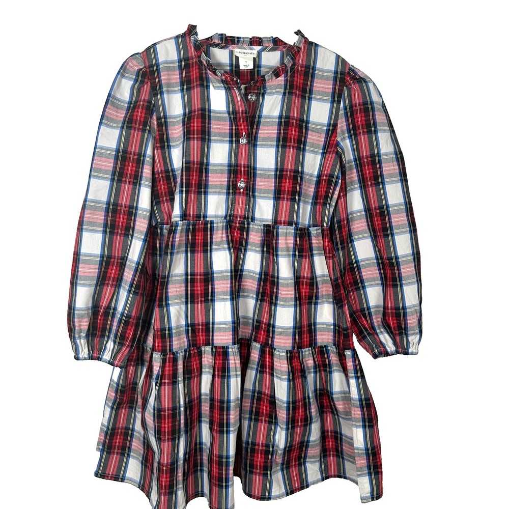 J. Crew Crewcuts Dress Girls‎ Size 7 Jewel Button Tartan Plaid Tiered Dress NWT!